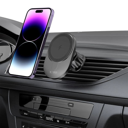Tech-Protect MM15W-V1 Car Phone Holder with MagSafe 15W Wireless Charger for Cockpit/Air Vent - Black_7