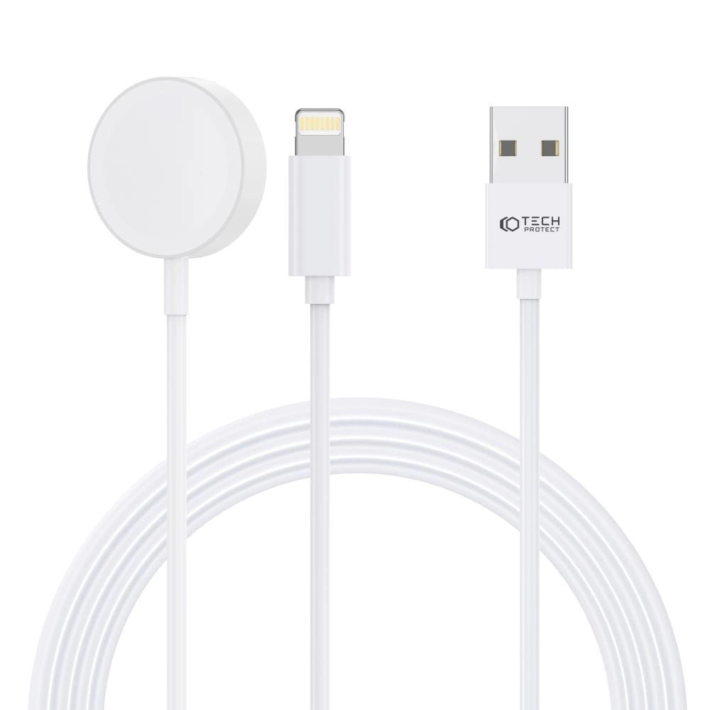 Tech-Protect UltraBoost 2in1 Magnetic Charger with USB-C / Lightning Cables for Apple Watch 1.5m - White_0