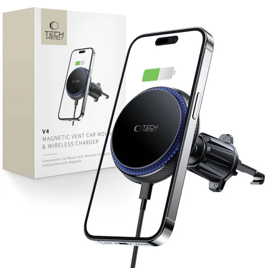 Tech-Protect MM15W-V4 Car Phone Holder with MagSafe 15W Inductive Charger for Air Vent - Black_0