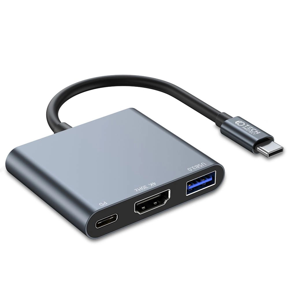 HUB Tech-Protect V1 3in1 USB-C - USB-A 3.0 / USB-C PD 100W / HDMI 4K 30Hz - gray_0