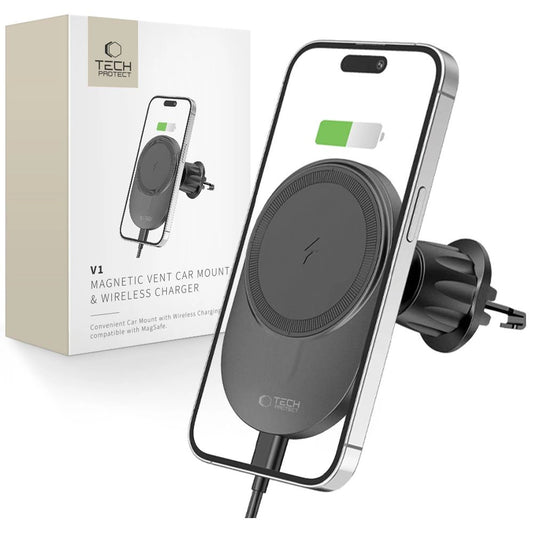 Tech-Protect MM15W-V1 Car Phone Holder with MagSafe 15W Inductive Charger for Air Vent - Black_0