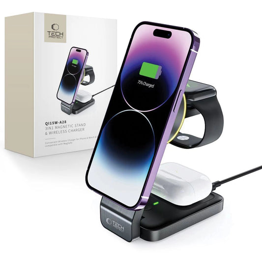 Tech-Protect QI15W-A28 MagSafe 3in1 Inductive Charger with Smartphone / Apple Watch / AirPods Stand - Black_0