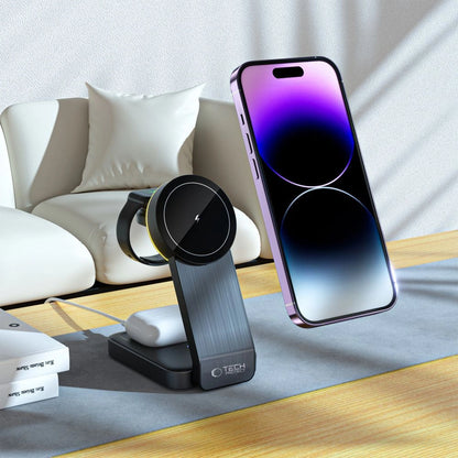 Tech-Protect QI15W-A28 MagSafe 3in1 Inductive Charger with Smartphone / Apple Watch / AirPods Stand - Black_5