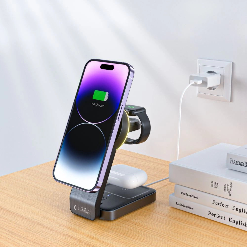 Tech-Protect QI15W-A28 MagSafe 3in1 Inductive Charger with Smartphone / Apple Watch / AirPods Stand - Black_6