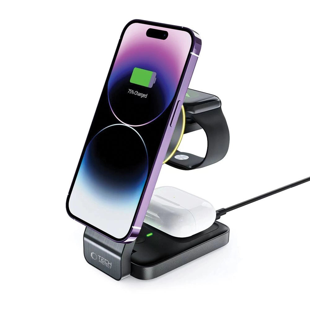 Tech-Protect QI15W-A28 MagSafe 3in1 Inductive Charger with Smartphone / Apple Watch / AirPods Stand - Black_7