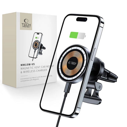Tech-Protect MM15W-V5 Car Phone Holder with MagSafe 15W Inductive Charger for Air Vent - Black_0