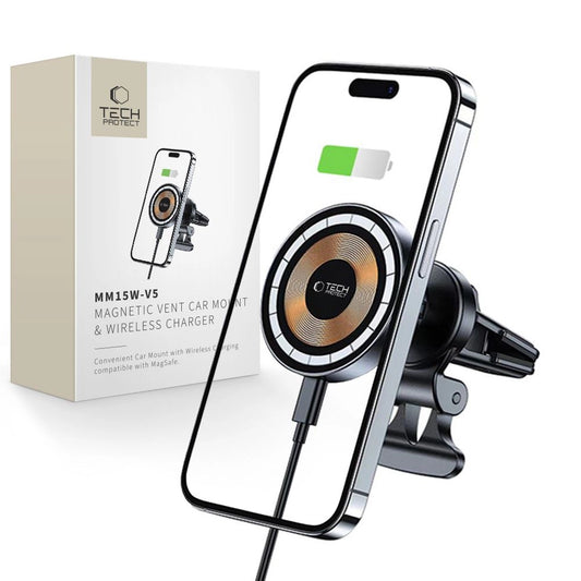 Tech-Protect MM15W-V5 Car Phone Holder with MagSafe 15W Inductive Charger for Air Vent - Black_0