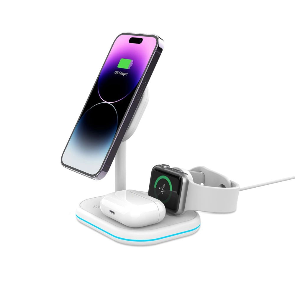 Tech-Protect QI15W-A27 3-in-1 inductive charger with MagSafe stand for smartphone / Apple Watch / AirPods - white_1