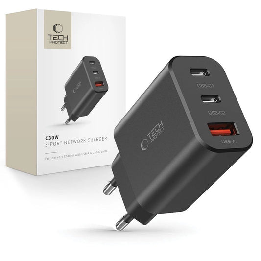 Tech-Protect NC30W charger 2x USB-C PD 30W / USB-A QC 3.0 - black_0