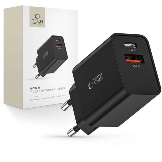 Tech-Protect NC30W Charger USB-C PD 30W / USB-A QC 3.0 - Black_0