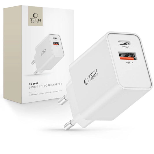 Tech-Protect NC30W USB-C PD 30W / USB-A QC 3.0 charger - white_0