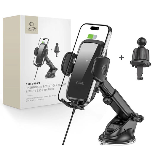 Tech-Protect CM15W-V1 Car Phone Holder with 15W Inductive Charger for Cockpit/Air Vent - Black_0