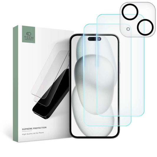 Tech-Protect Supreme Set for iPhone 15 2x tempered glass for display / tempered glass for camera_0