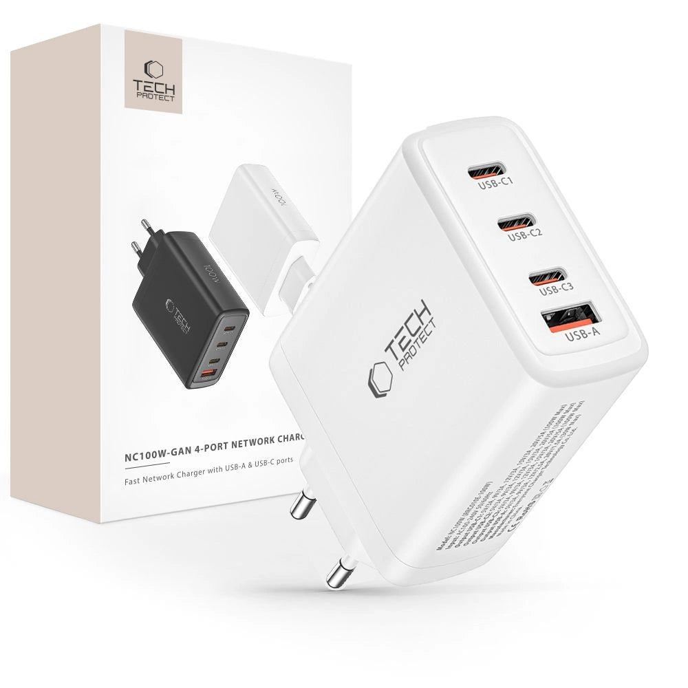 Tech-Protect NC100W-GAN charger GaN 3x USB-C PD 100W / USB-A QC 3.0 - white_0