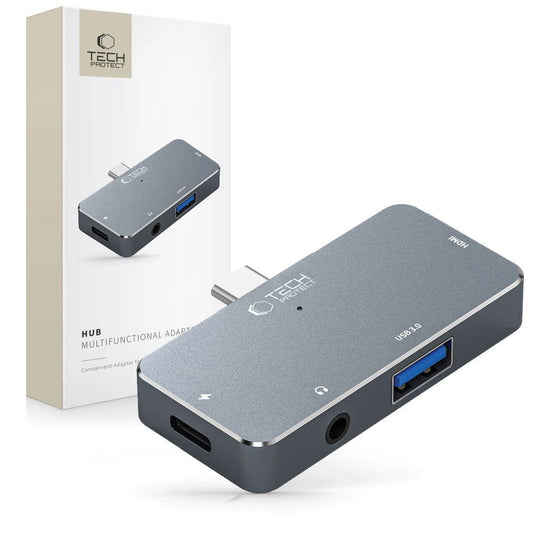 HUB Tech-Protect V6 4in1 USB-C - USB-A 3.0 / USB-C PD100W / HDMI / mini jack 3.5mm - gray_0