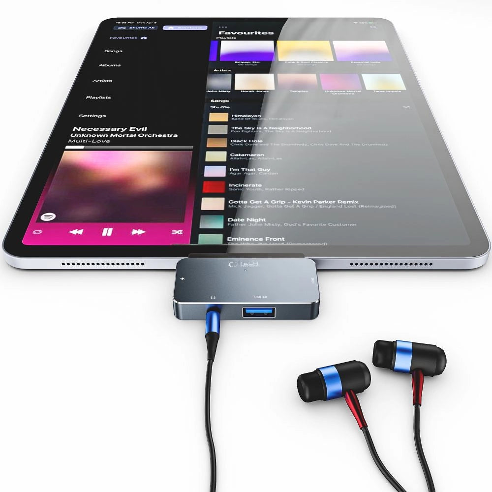 HUB Tech-Protect V6 4in1 USB-C - USB-A 3.0 / USB-C PD100W / HDMI / mini jack 3.5mm - gray_1