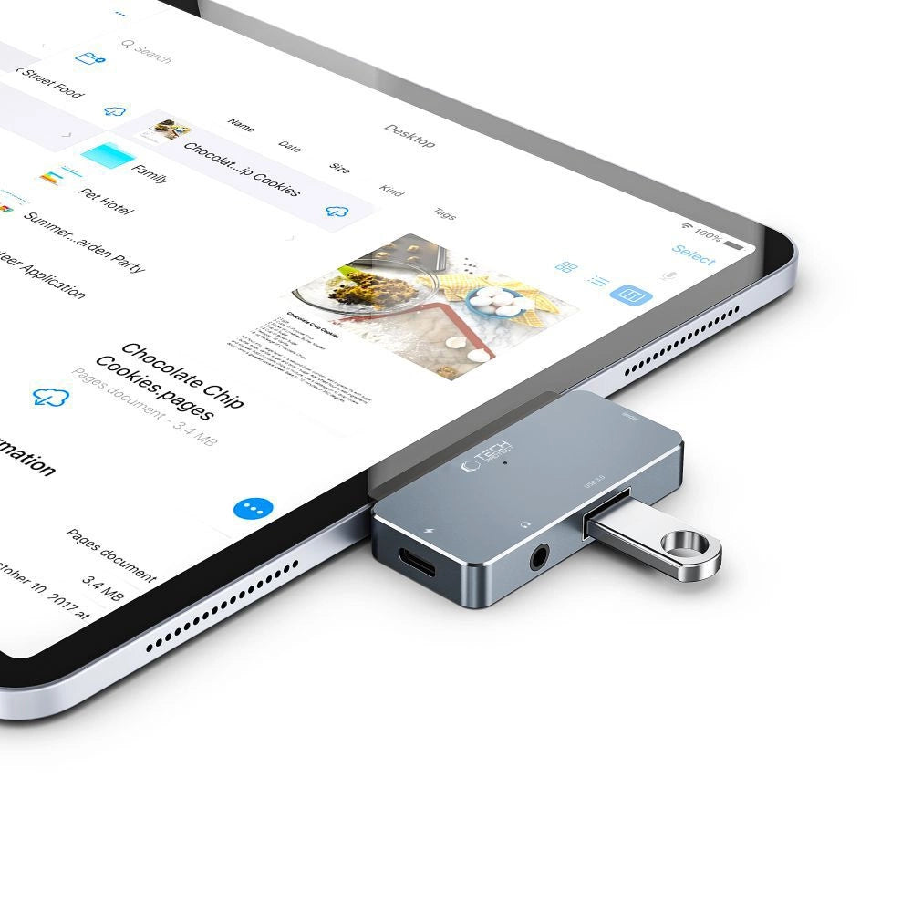 HUB Tech-Protect V6 4in1 USB-C - USB-A 3.0 / USB-C PD100W / HDMI / mini jack 3.5mm - gray_2