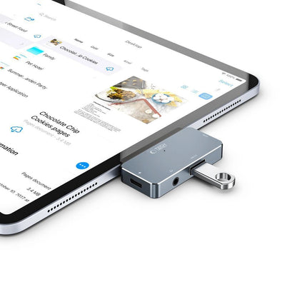HUB Tech-Protect V6 4in1 USB-C - USB-A 3.0 / USB-C PD100W / HDMI / mini jack 3.5mm - gray_2