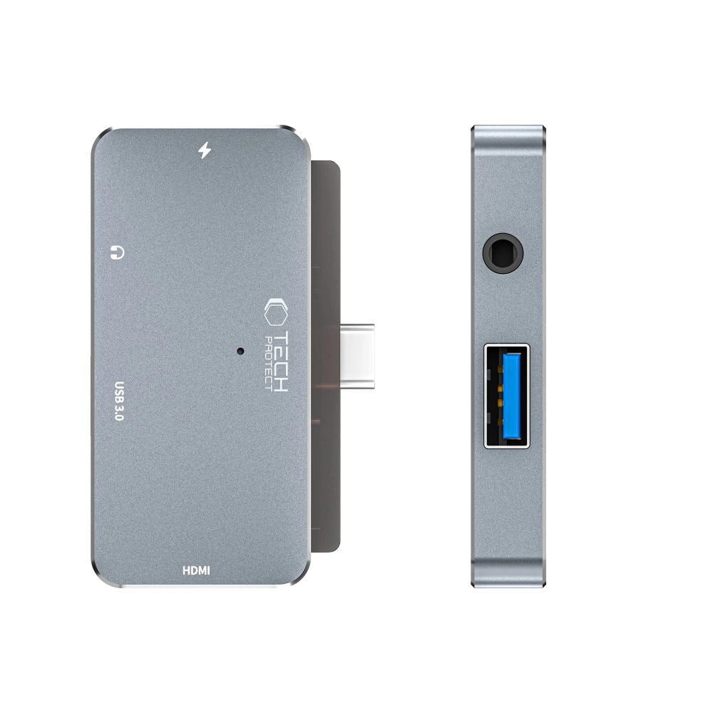 HUB Tech-Protect V6 4in1 USB-C - USB-A 3.0 / USB-C PD100W / HDMI / mini jack 3.5mm - gray_3