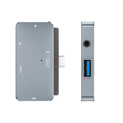 HUB Tech-Protect V6 4in1 USB-C - USB-A 3.0 / USB-C PD100W / HDMI / mini jack 3.5mm - gray_3