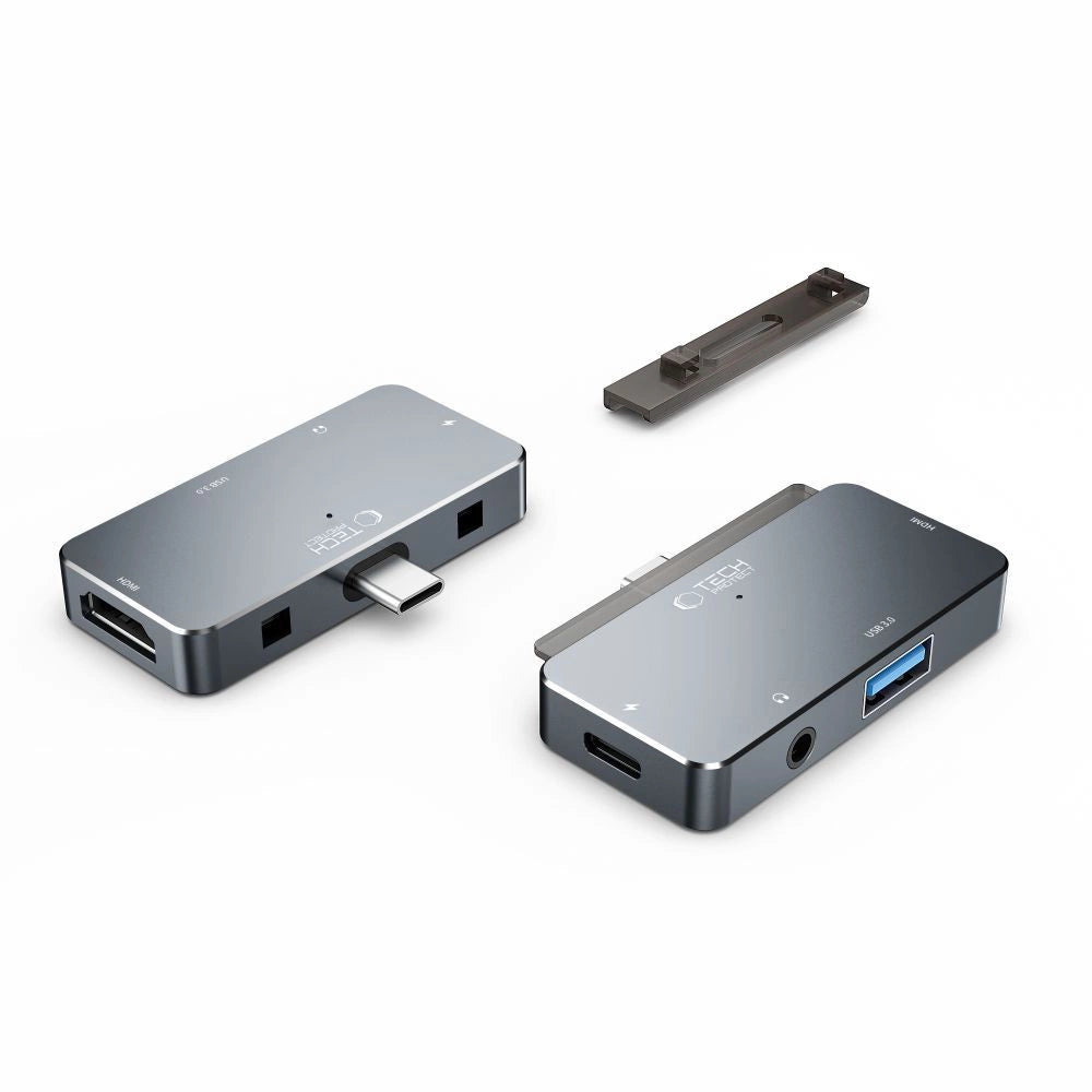 HUB Tech-Protect V6 4in1 USB-C - USB-A 3.0 / USB-C PD100W / HDMI / mini jack 3.5mm - gray_5