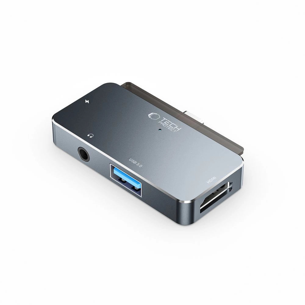 HUB Tech-Protect V6 4in1 USB-C - USB-A 3.0 / USB-C PD100W / HDMI / mini jack 3.5mm - gray_6