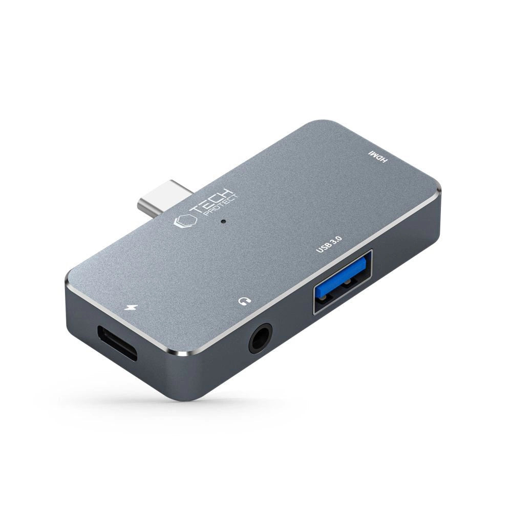 HUB Tech-Protect V6 4in1 USB-C - USB-A 3.0 / USB-C PD100W / HDMI / mini jack 3.5mm - gray_7