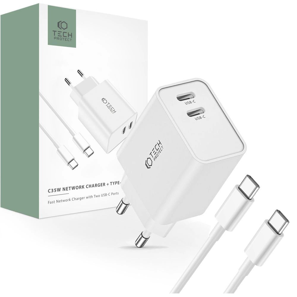 Tech-Protect C35W 2x USB-C PD 35W charger with USB-C / USB-C cable - white_0