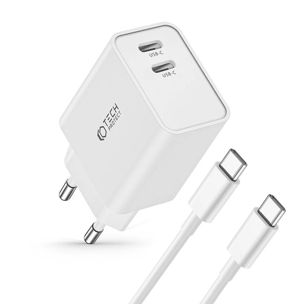 Tech-Protect C35W 2x USB-C PD 35W charger with USB-C / USB-C cable - white_1