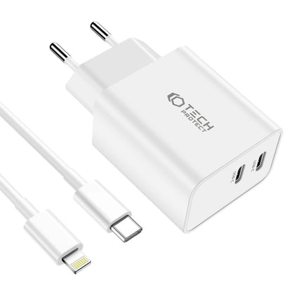 Tech-Protect C35W 2x USB-C PD 35W Wall Charger with USB-C / Lightning Cable - White_2