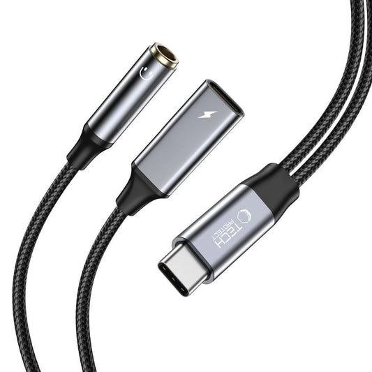 Tech-Protect UltraBoost USB-C (male) PD 60W 6A / mini jack 3.5mm (female) - USB-C (female) - black_0