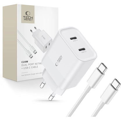 Tech-Protect C20W 2x USB-C PD 20W charger with USB-C / USB-C cable - white_0