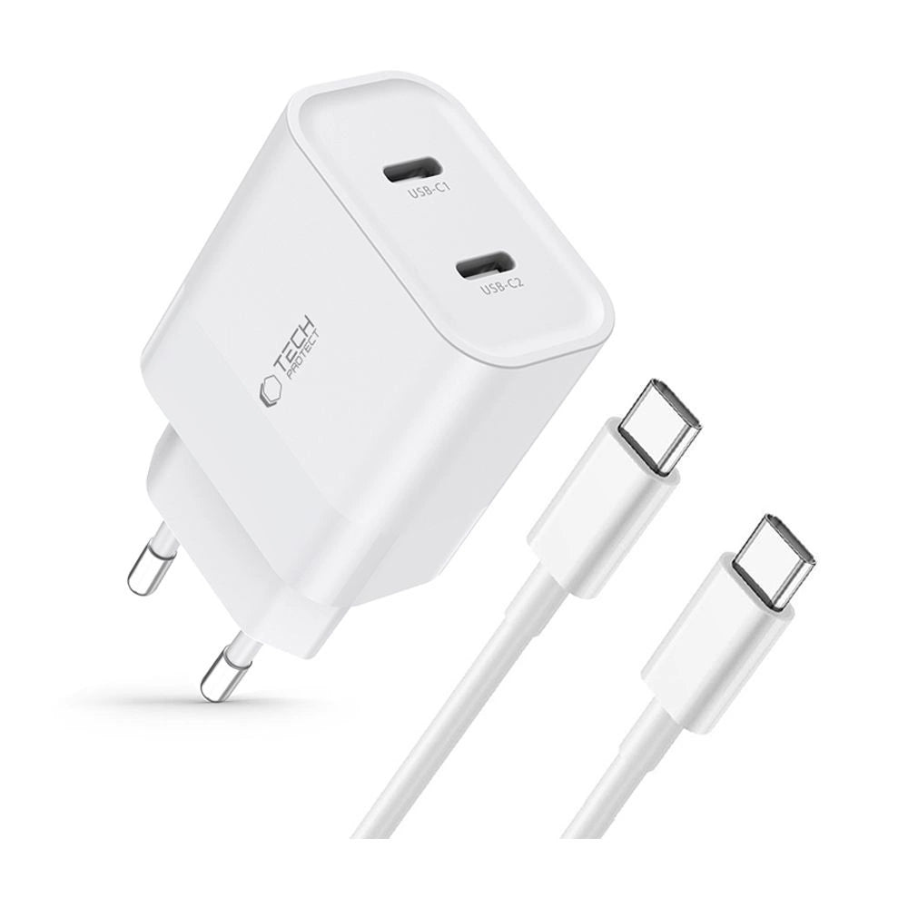 Tech-Protect C20W 2x USB-C PD 20W charger with USB-C / USB-C cable - white_1