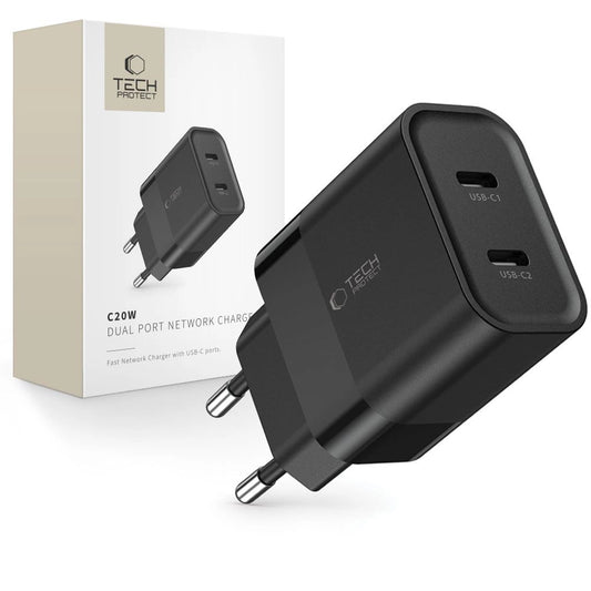 Tech-Protect C20W charger 2x USB-C PD 20W - black_0