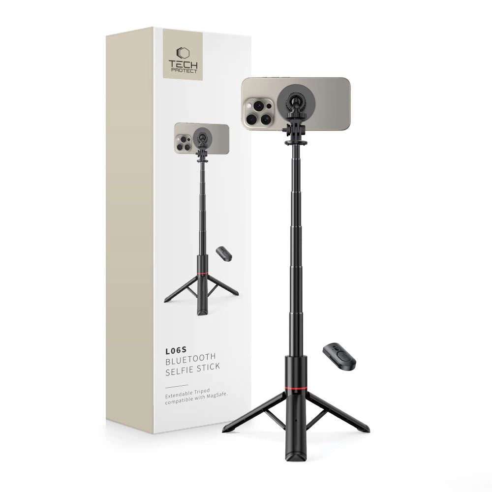 Tech-Protect L06S Bluetooth magnetic selfie stick with MagSafe, remote control, tripod up to 82cm and 360 head - black_0