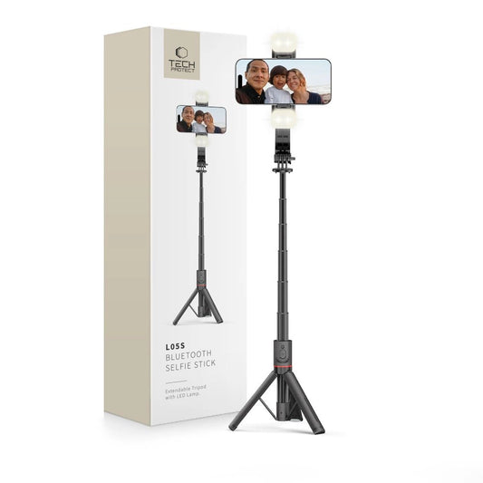 Tech-Protect L05S Bluetooth Selfie Stick with Tripod up to 105cm with LED Light - Black_0