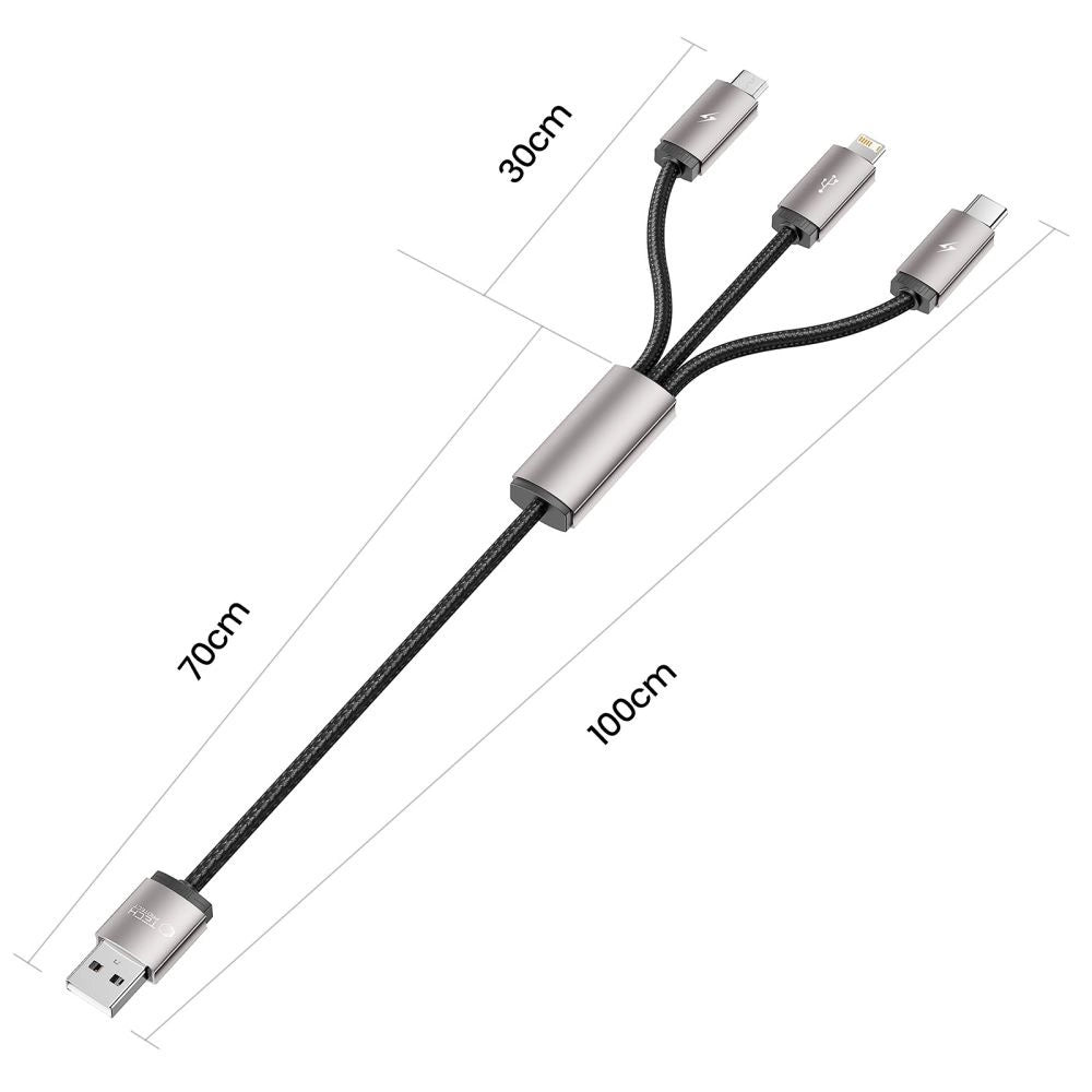 Tech-Protect UltraBoost 3in1 USB-A - Lightning / USB-C / micro USB 3.5A cable 1m - gray_1