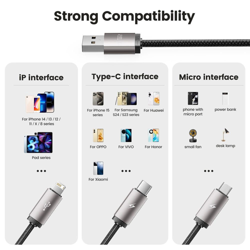 Tech-Protect UltraBoost 3in1 USB-A - Lightning / USB-C / micro USB 3.5A cable 1m - gray_6