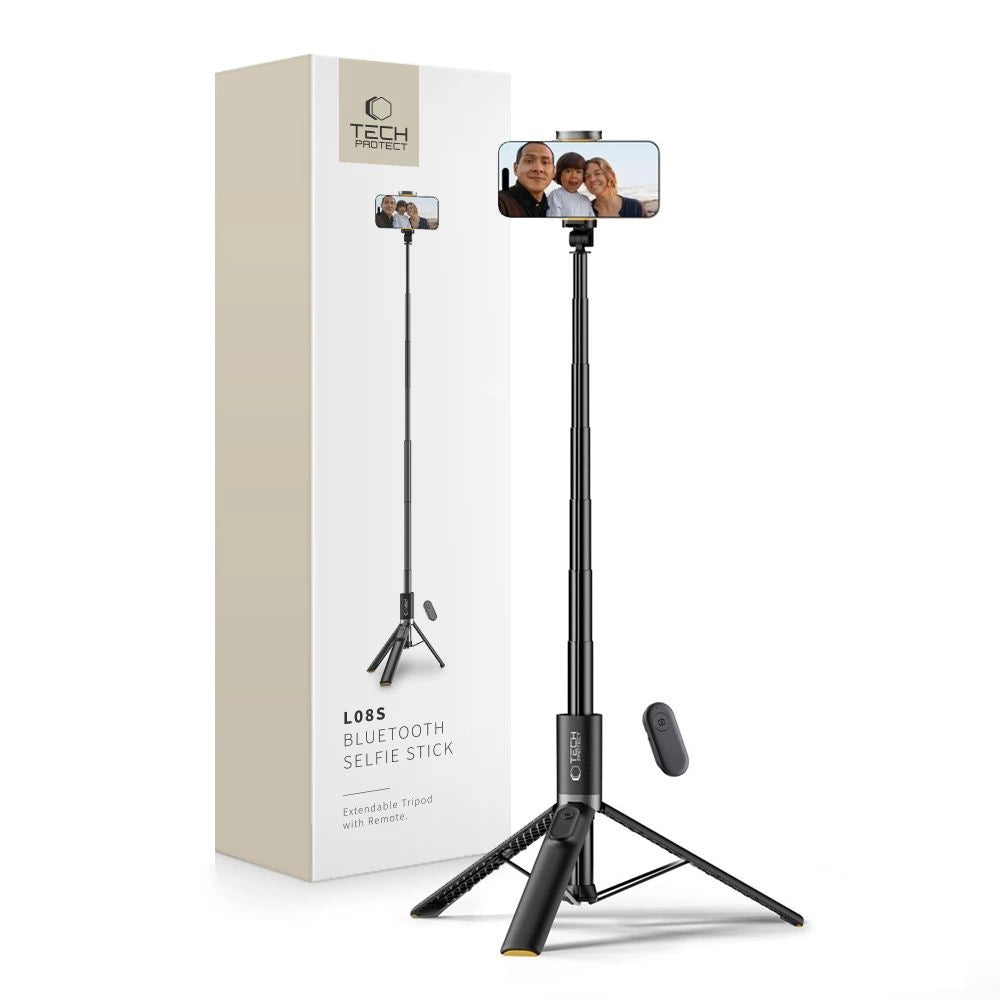 Tech-Protect L08S Bluetooth Selfie Stick with Remote Control, Tripod up to 141cm - Black_0