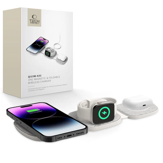 Tech-Protect QI15W-A32 3-in-1 Inductive Charger with MagSafe for Smartphone / Apple Watch / AirPods - Gray_0
