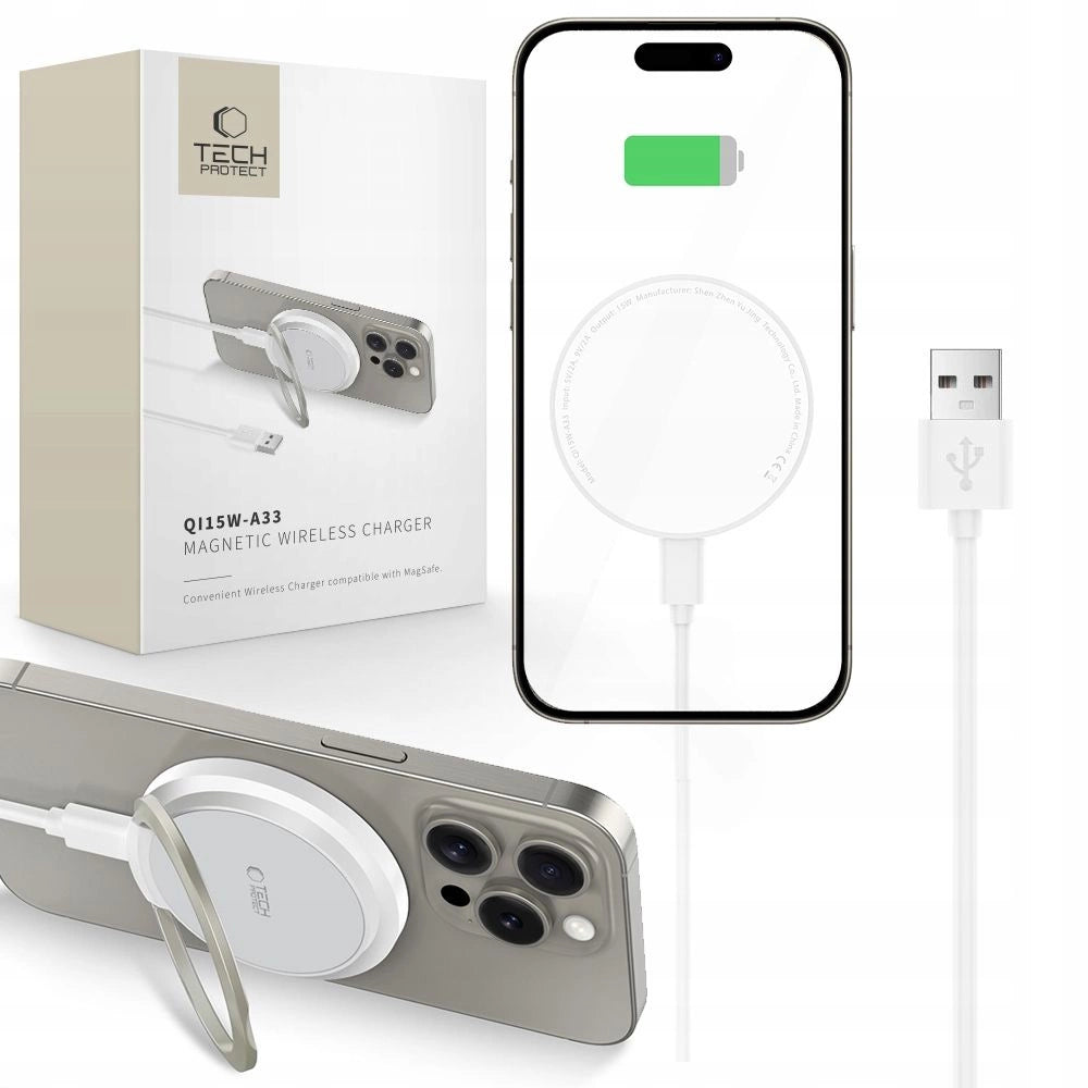 Tech-Protect QI15W-A33 Inductive Charger with MagSafe and Stand with USB-A / USB-C Cable - White_0