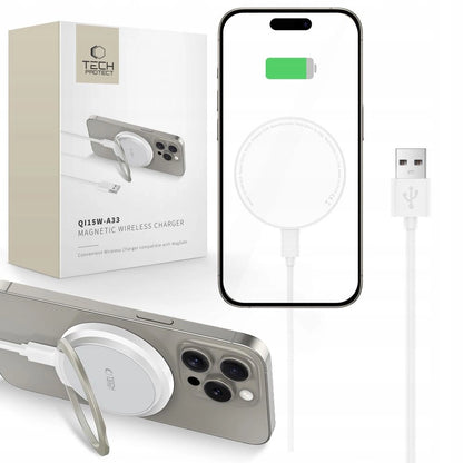 Tech-Protect QI15W-A33 Inductive Charger with MagSafe and Stand with USB-A / USB-C Cable - White_0
