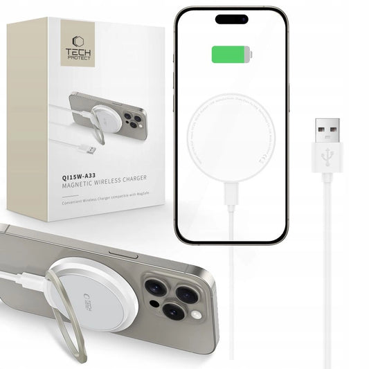 Tech-Protect QI15W-A33 Inductive Charger with MagSafe and Stand with USB-A / USB-C Cable - White_0