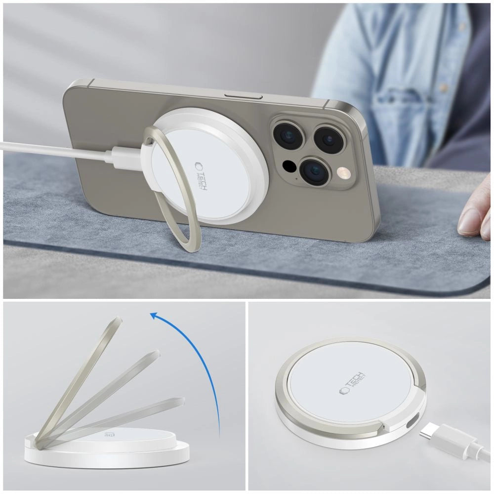 Tech-Protect QI15W-A33 Inductive Charger with MagSafe and Stand with USB-A / USB-C Cable - White_8