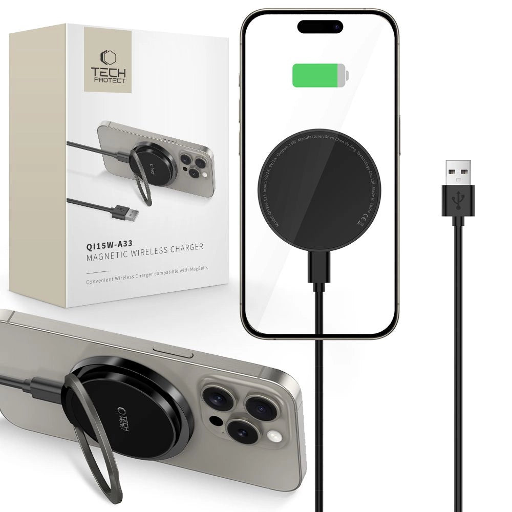 Tech-Protect QI15W-A33 Inductive Charger with MagSafe and Stand with USB-A / USB-C Cable - Black_0