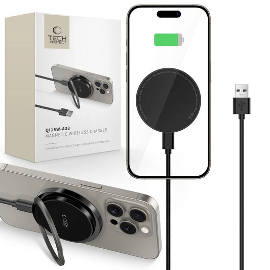 Tech-Protect QI15W-A33 Inductive Charger with MagSafe and Stand with USB-A / USB-C Cable - Black_0
