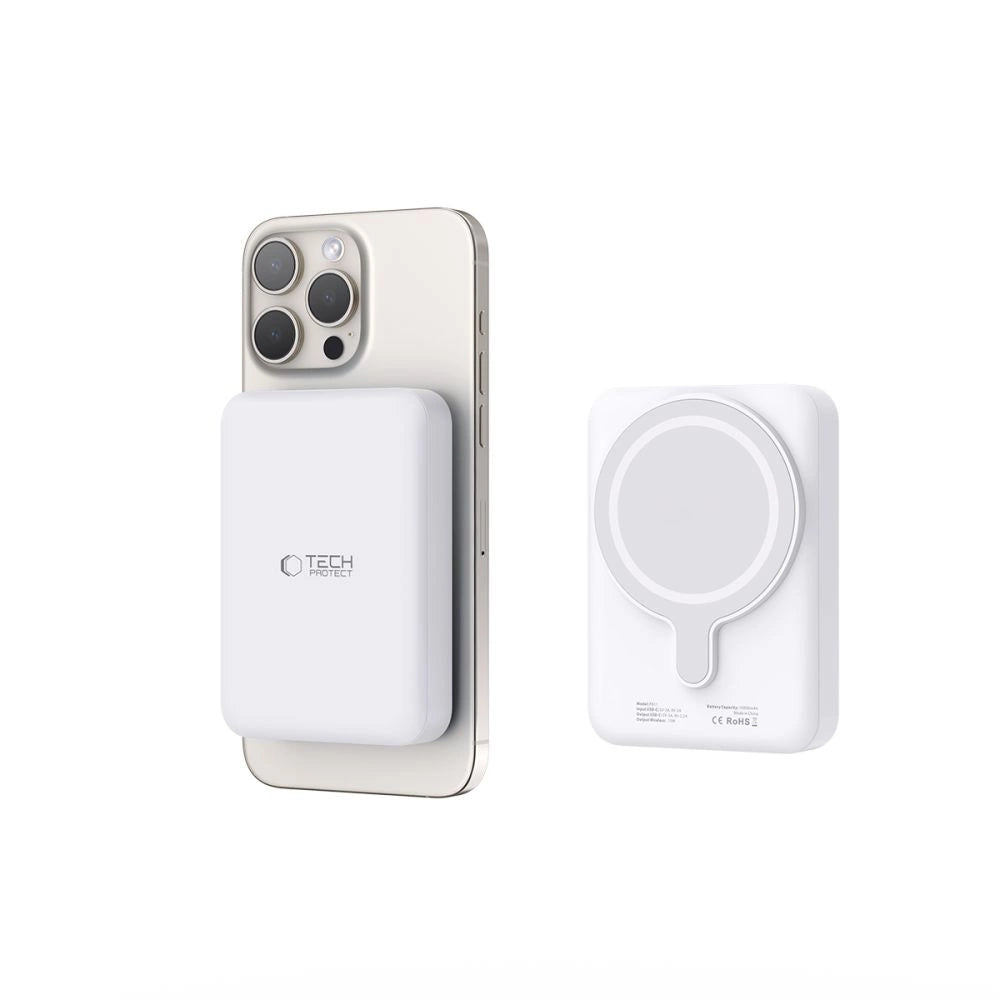 Tech-Protect LifeMag PB11 Powerbank with MagSafe 10000mAh 15W USB-C port - white + USB-C cable_3