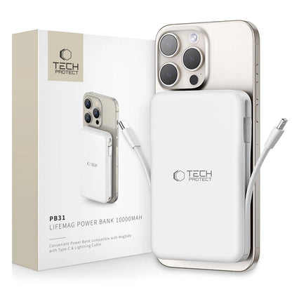 Tech-Protect LifeMag PB31 Power Bank with MagSafe 10000mAh 15W USB-C / USB-A / Built-in USB-C / Lightning Cables - White_0