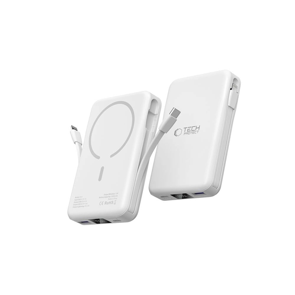 Tech-Protect LifeMag PB31 Power Bank with MagSafe 10000mAh 15W USB-C / USB-A / Built-in USB-C / Lightning Cables - White_2