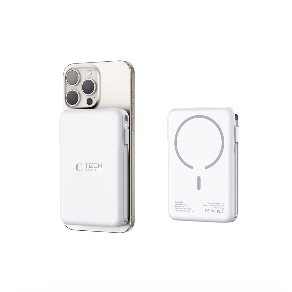 Tech-Protect LifeMag PB31 Power Bank with MagSafe 10000mAh 15W USB-C / USB-A / Built-in USB-C / Lightning Cables - White_4